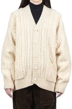 Fashion Kapital 5G Wool Cable Knit Elbow-CAPITAL Cardigan - Natural