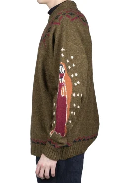Hot Kapital 5G Wool Elbow VIRGIN MARY Nordic Sweater - Khaki