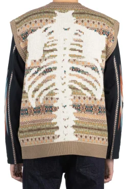 Outlet Kapital 7G Wool FairIsle BONE Vest - Orange