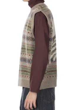 Hot Kapital 7G Wool FairIsle BONE Vest - Sax