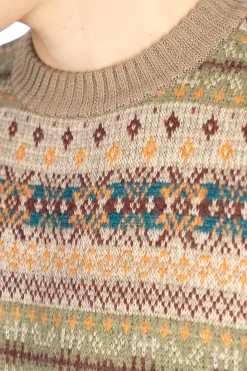 Outlet Kapital 7G Wool FairIsle BONE Vest - Orange