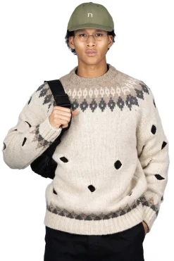 Online Kapital 3G Wool NORDIC Hole Punch Raglan Crew Sweater - Natural