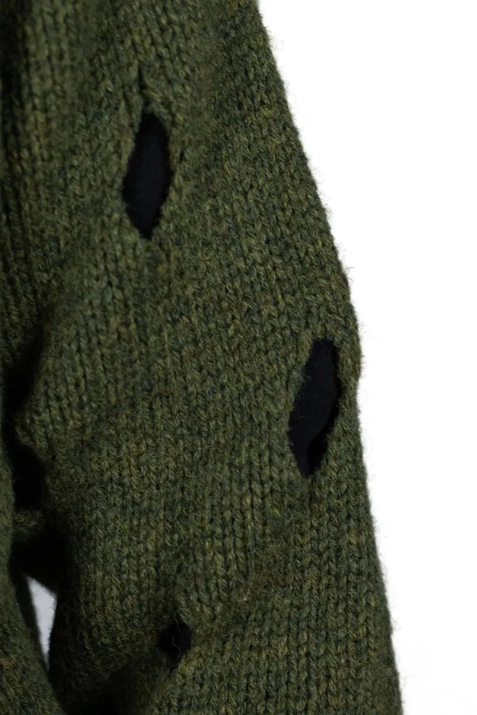 New Kapital 3G Wool NORDIC Hole Punch Raglan Crew Sweater - Khaki