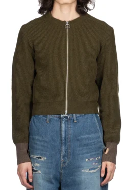 Outlet Kapital 8G Wool Rib Knit Zip Short Cardigan - Khaki