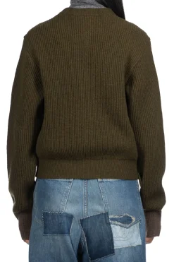 Clearance Kapital 8G Wool Rib Knit Zip Short Cardigan - Khaki