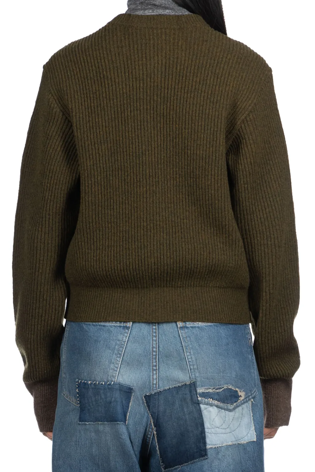 Clearance Kapital 8G Wool Rib Knit Zip Short Cardigan - Khaki