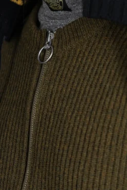Clearance Kapital 8G Wool Rib Knit Zip Short Cardigan - Khaki