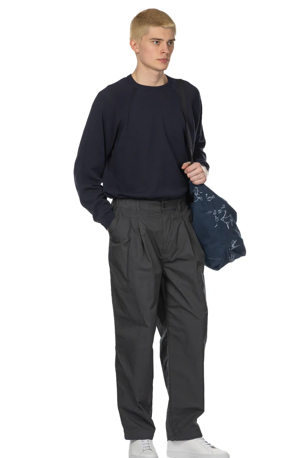 Fashion Still by Hand Garment Dye 2 Tuck Pants - Green Charcoal