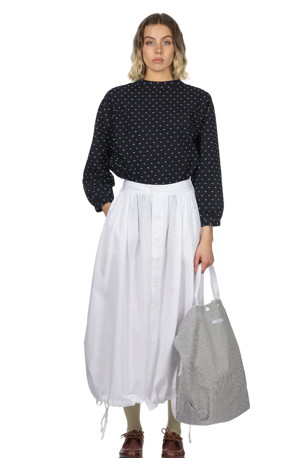 Online Engineered Garments Gather Skirt - White 100s 2 Ply Broadcloth