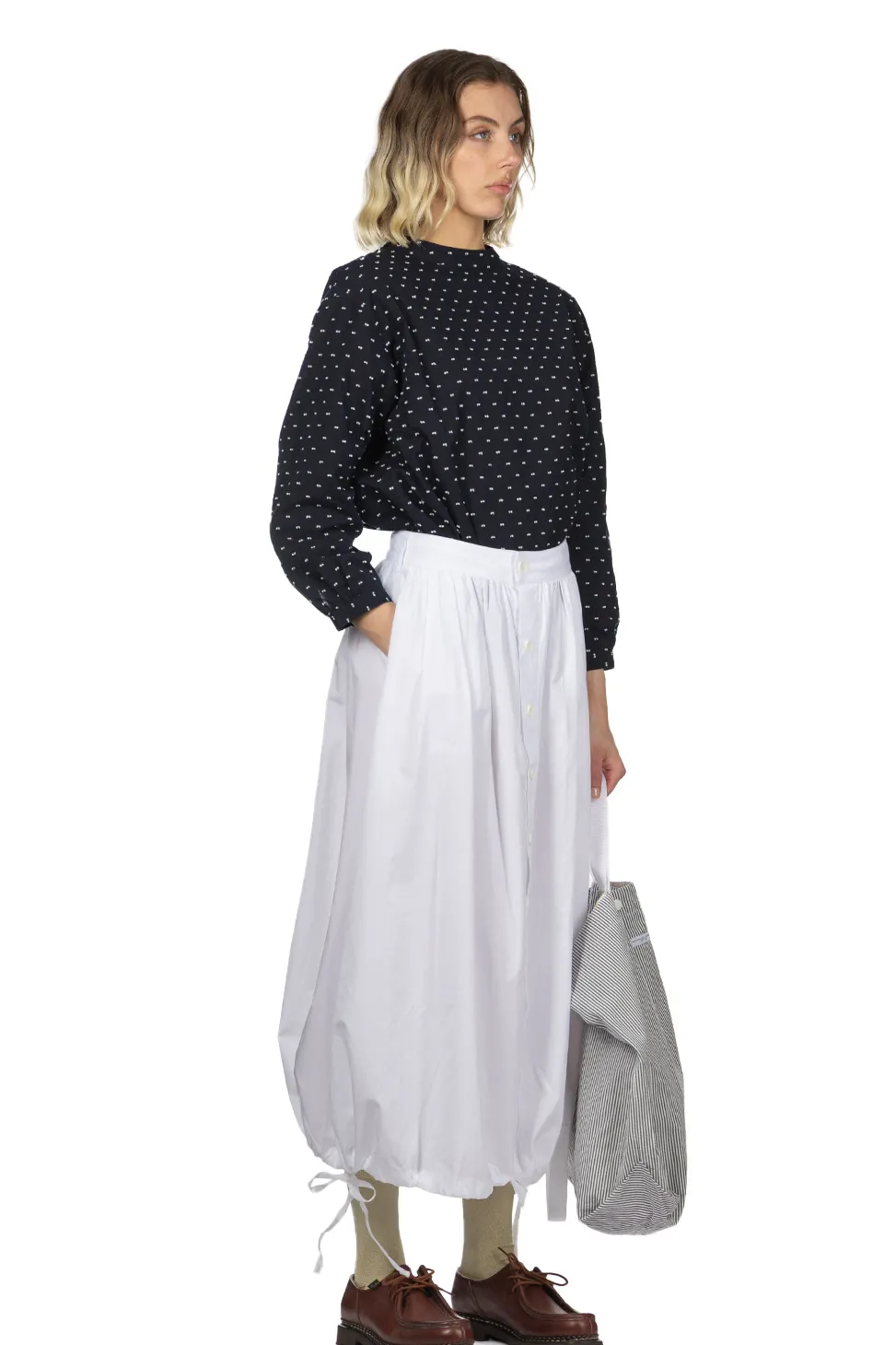 Online Engineered Garments Gather Skirt - White 100s 2 Ply Broadcloth