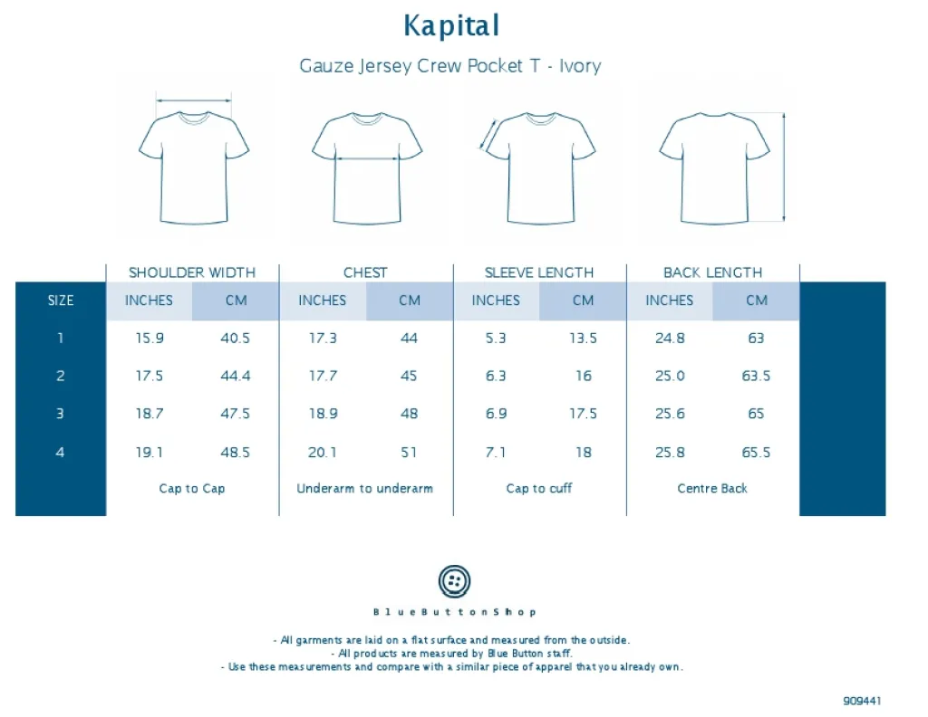 Sale Kapital Gauze Jersey Crew Pocket T - Ivory
