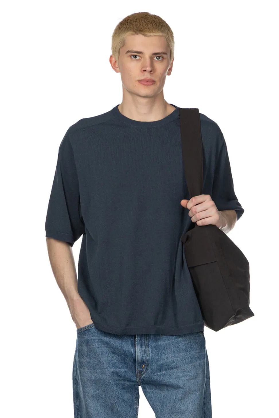 Best Still by Hand Half Sleeve Knit T-Shirt - Dusty Blue