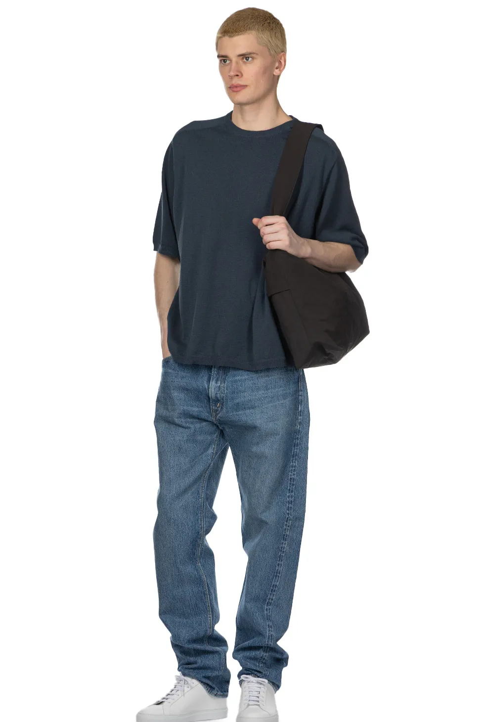 Best Still by Hand Half Sleeve Knit T-Shirt - Dusty Blue