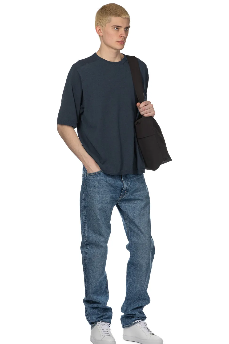 Best Still by Hand Half Sleeve Knit T-Shirt - Dusty Blue