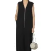 Sale AURALEE Hard Twist Cotton Linen Gabardine Sleeveless Jumpsuit - Black