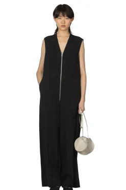 Sale AURALEE Hard Twist Cotton Linen Gabardine Sleeveless Jumpsuit - Black