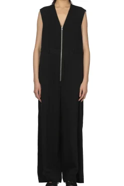 Sale AURALEE Hard Twist Cotton Linen Gabardine Sleeveless Jumpsuit - Black