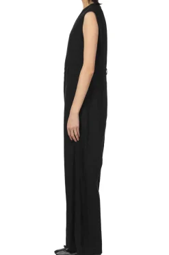Sale AURALEE Hard Twist Cotton Linen Gabardine Sleeveless Jumpsuit - Black