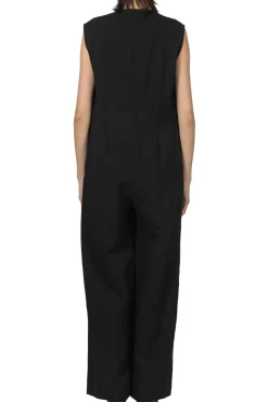 Sale AURALEE Hard Twist Cotton Linen Gabardine Sleeveless Jumpsuit - Black