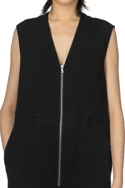 Sale AURALEE Hard Twist Cotton Linen Gabardine Sleeveless Jumpsuit - Black