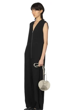 Sale AURALEE Hard Twist Cotton Linen Gabardine Sleeveless Jumpsuit - Black