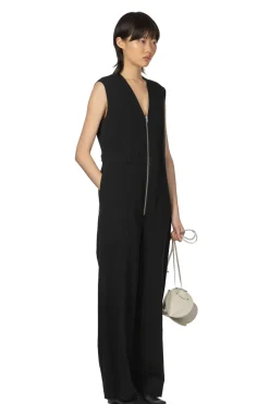 Sale AURALEE Hard Twist Cotton Linen Gabardine Sleeveless Jumpsuit - Black