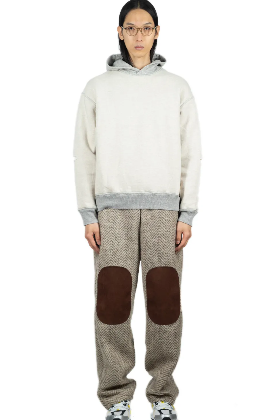 New Kapital Herringbone Heavy Fleece Easy Tapered Pants - Beige x Khaki