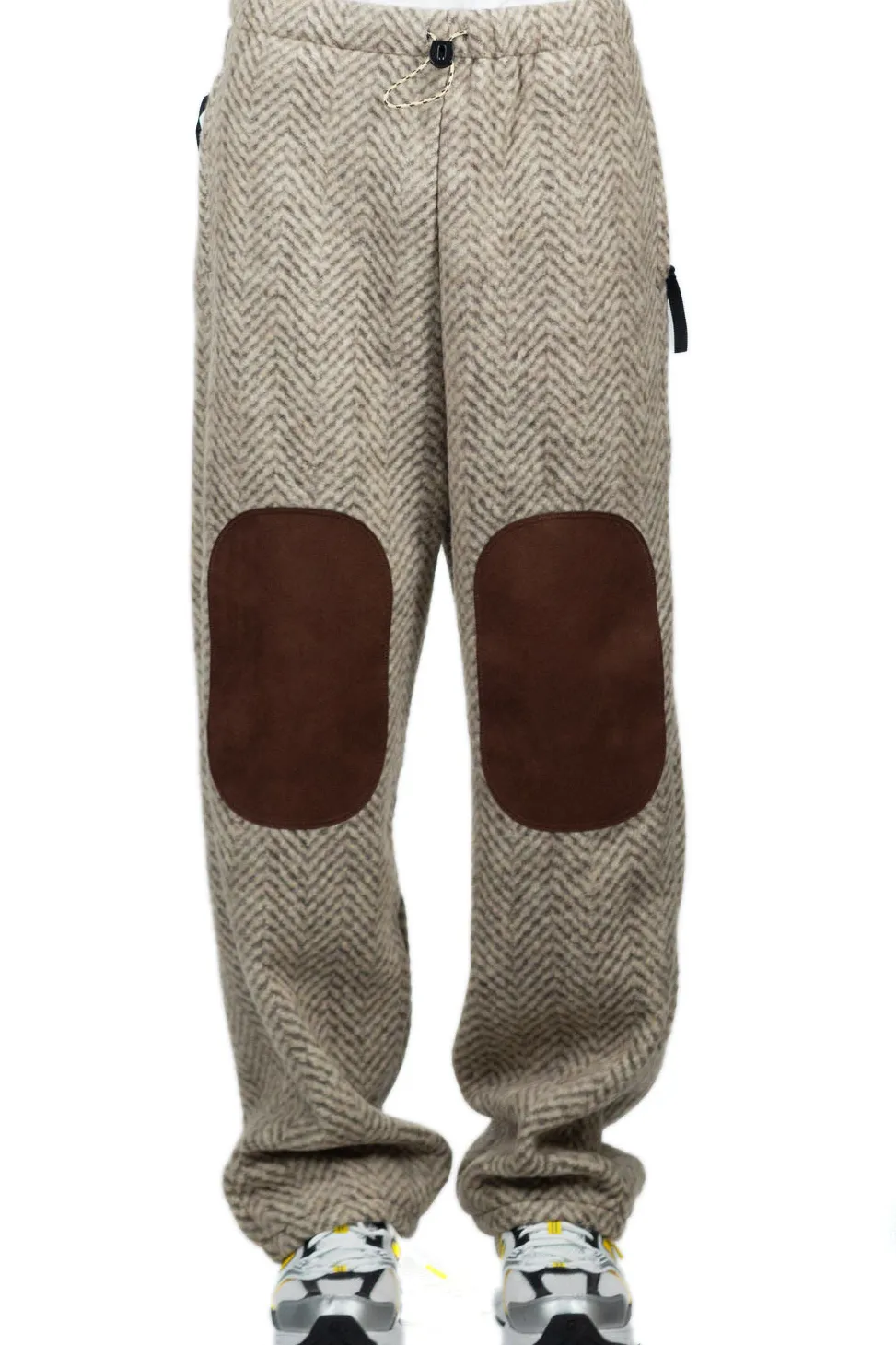 New Kapital Herringbone Heavy Fleece Easy Tapered Pants - Beige x Khaki