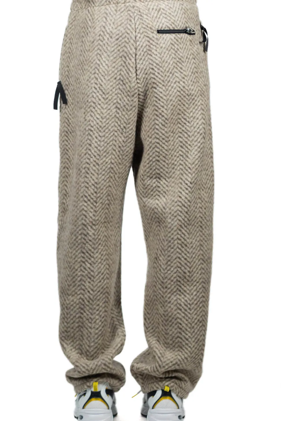 New Kapital Herringbone Heavy Fleece Easy Tapered Pants - Beige x Khaki