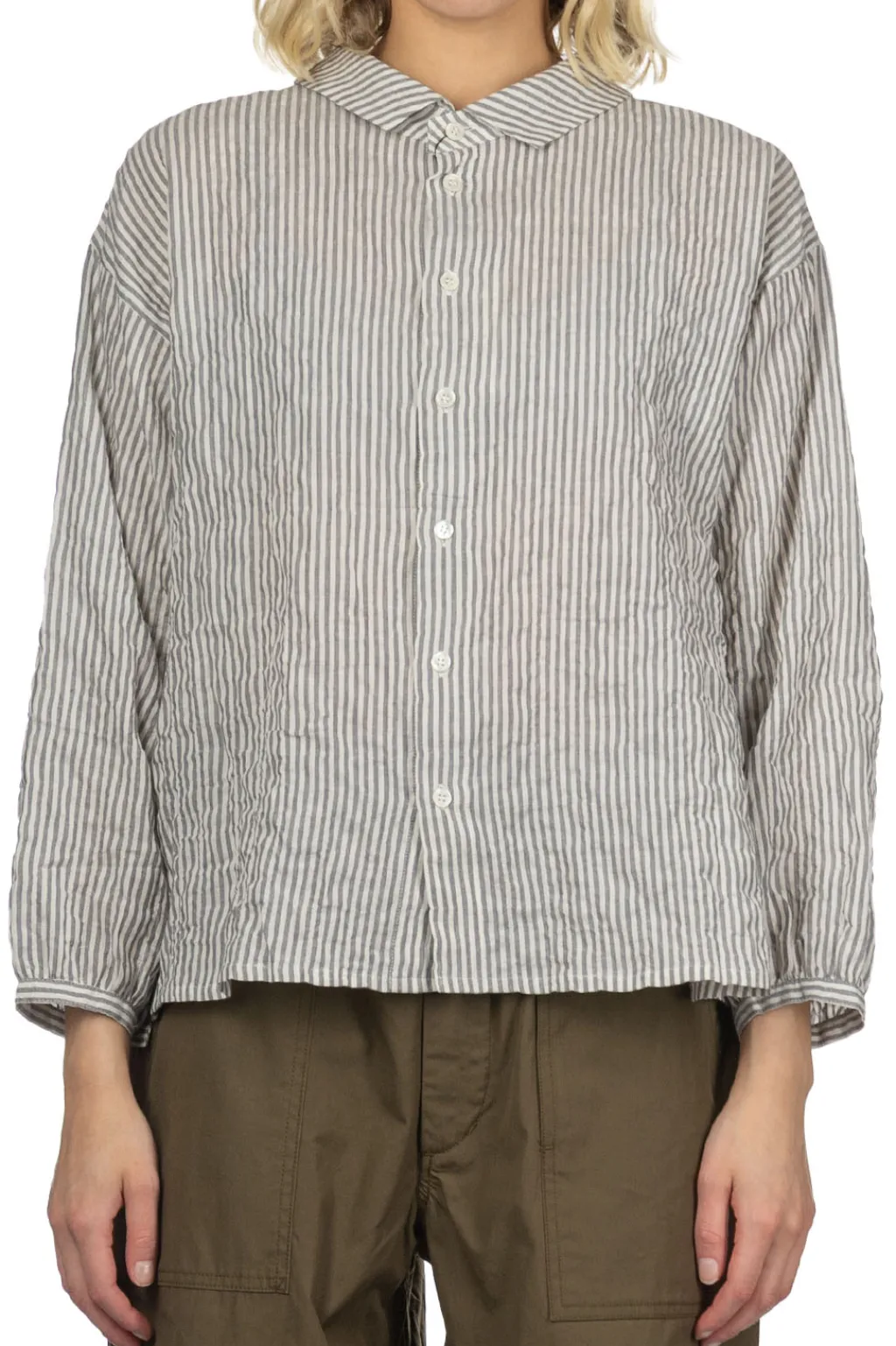 Clearance Nachukara Herringbone Layered Collar 2-Way Blouse - Grey