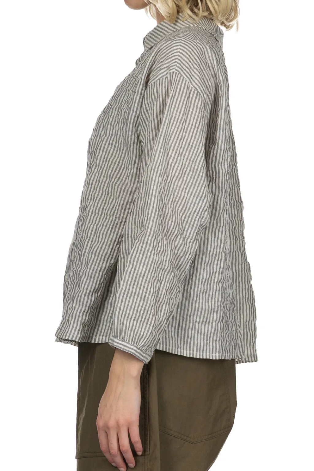 Clearance Nachukara Herringbone Layered Collar 2-Way Blouse - Grey