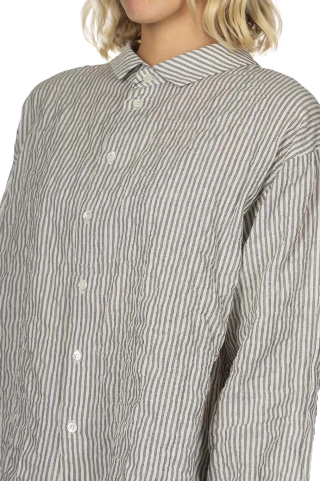 Clearance Nachukara Herringbone Layered Collar 2-Way Blouse - Grey