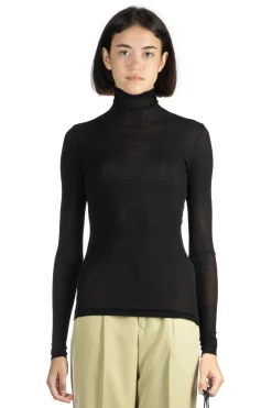 Best AURALEE HIGH GAUGE SHEER RIB TURTLE NECK L/S TEE - Black