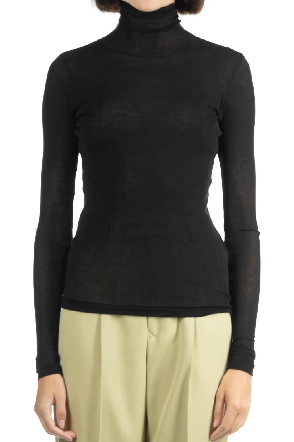 Best AURALEE HIGH GAUGE SHEER RIB TURTLE NECK L/S TEE - Black