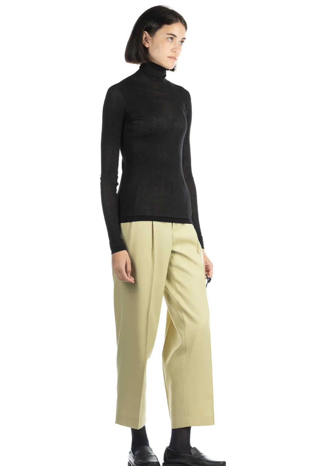 Best AURALEE HIGH GAUGE SHEER RIB TURTLE NECK L/S TEE - Black