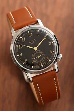 Discount KUOE Watch Italian Cordovan Leather Band - Whiskey - Silver Buckle - 18mm