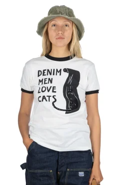 Sale Kapital 20/-Jersey Ringer T (DENIM MEN LOVE CATS SCRATCH) - White