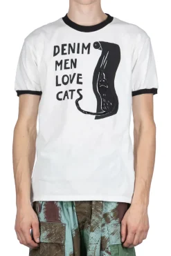 Outlet Kapital 20/-Jersey Ringer T (DENIM MEN LOVE CATS SCRATCH) - White