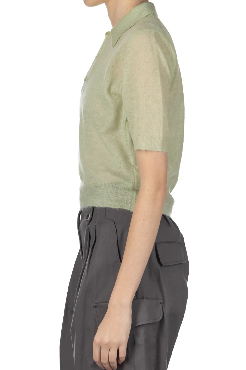 Clearance AURALEE Kid Mohair Sheer Knit Polo - Pale Green