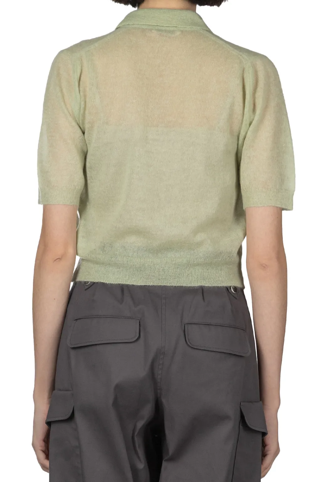 Clearance AURALEE Kid Mohair Sheer Knit Polo - Pale Green