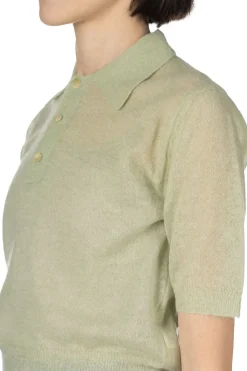 Clearance AURALEE Kid Mohair Sheer Knit Polo - Pale Green