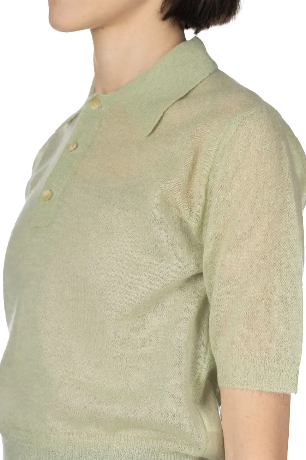 Clearance AURALEE Kid Mohair Sheer Knit Polo - Pale Green