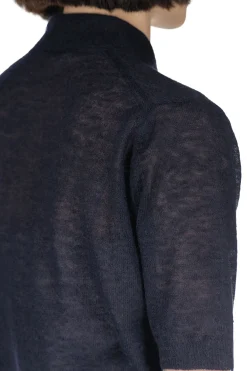 Clearance AURALEE Kid Mohair Sheer Knit Polo - Navy