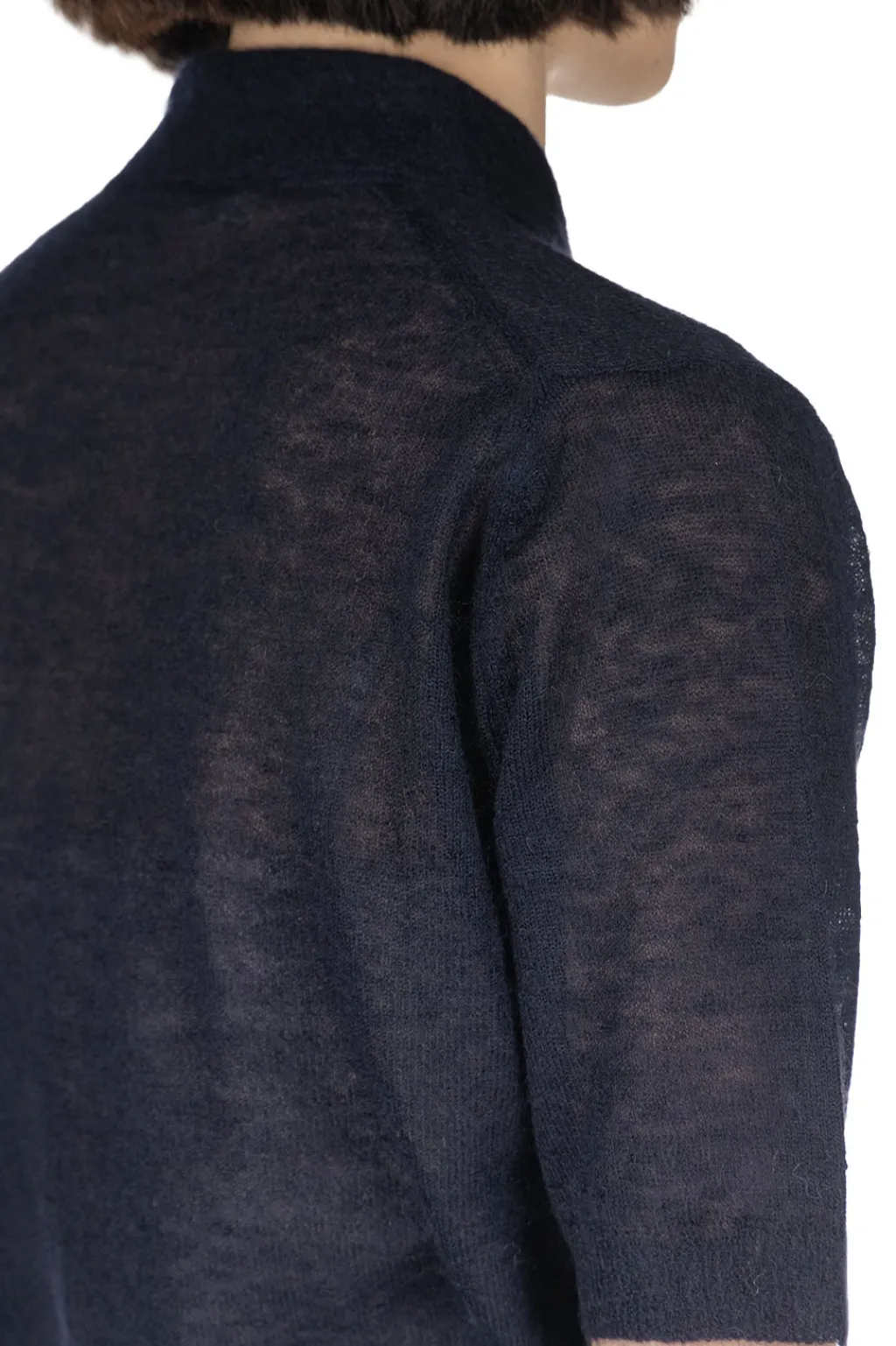 Clearance AURALEE Kid Mohair Sheer Knit Polo - Navy