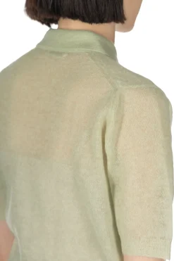 Clearance AURALEE Kid Mohair Sheer Knit Polo - Pale Green