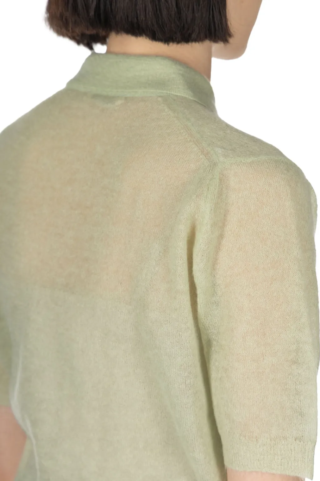 Clearance AURALEE Kid Mohair Sheer Knit Polo - Pale Green