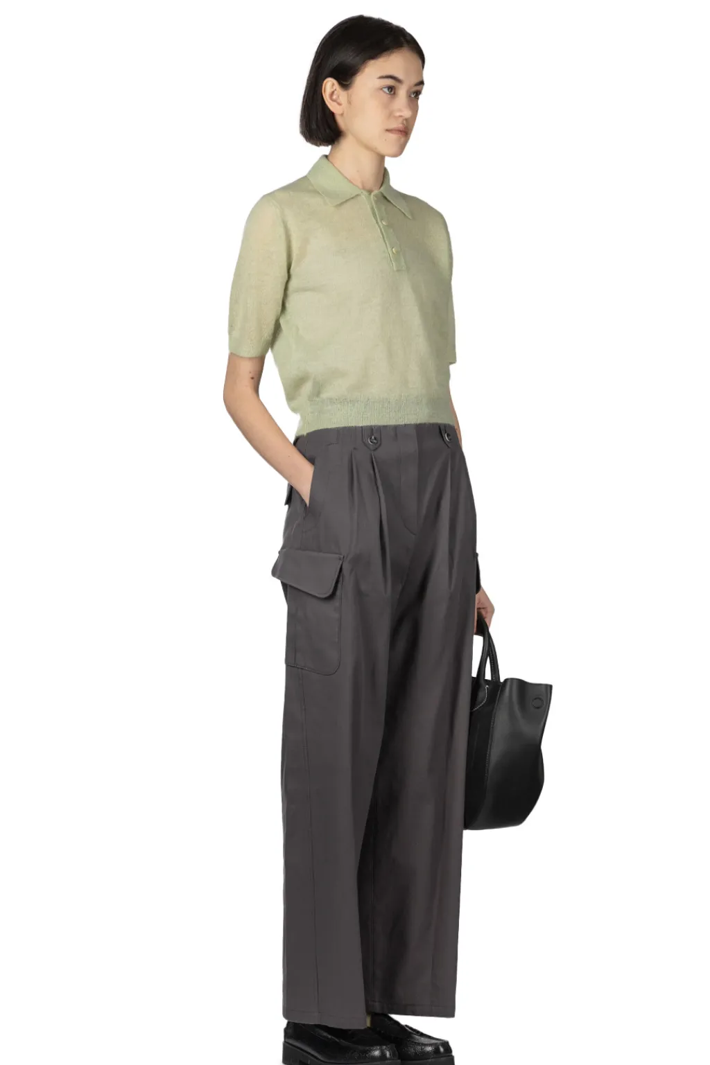 Clearance AURALEE Kid Mohair Sheer Knit Polo - Pale Green