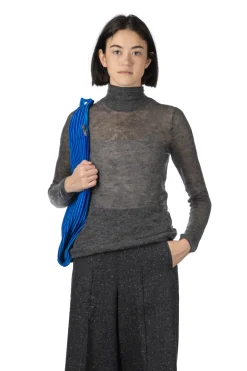 Fashion AURALEE Kid Mohair Sheer Knit Turtleneck - Top Charcoal