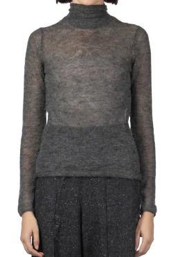 Fashion AURALEE Kid Mohair Sheer Knit Turtleneck - Top Charcoal
