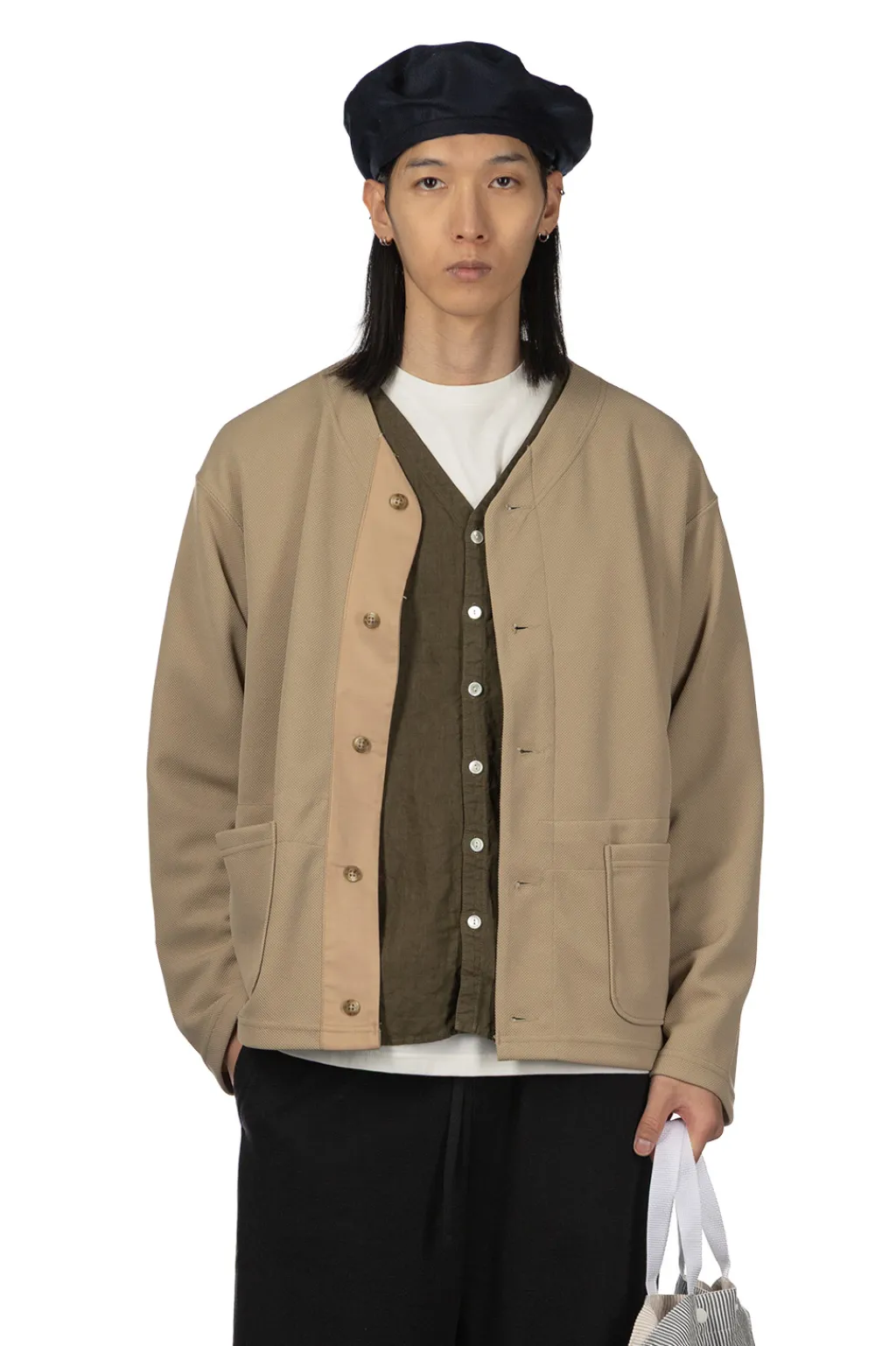 Outlet Engineered Garments Knit Cardigan - Khaki Diamond Poly Knit